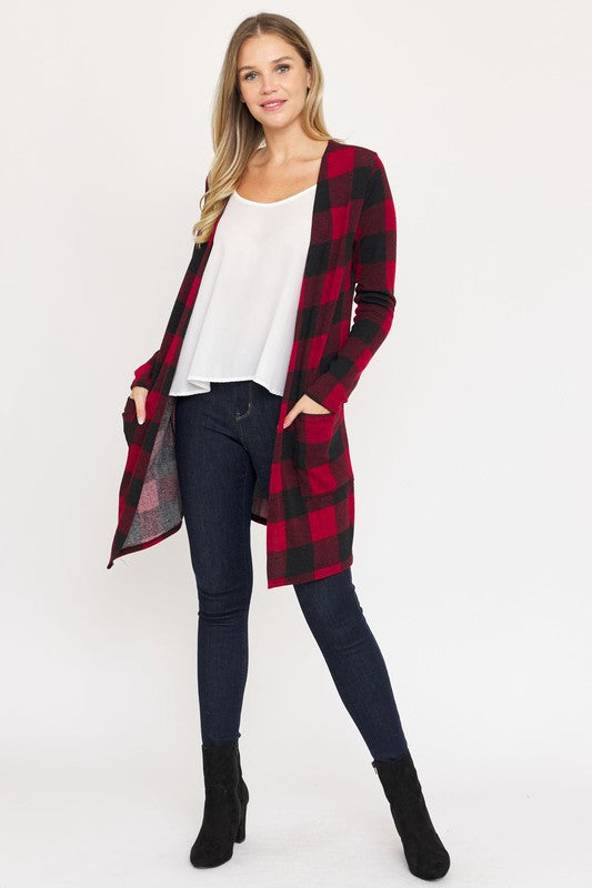 Women’s Long Buffalo Plaid Stripe  Cardigan | Zarnesh