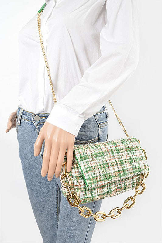 Women Quilted Tweed Secure Spacious Chunky Chain Shoulder Bag Zarnesh