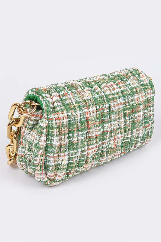 Women Quilted Tweed Secure Spacious Chunky Chain Shoulder Bag Zarnesh