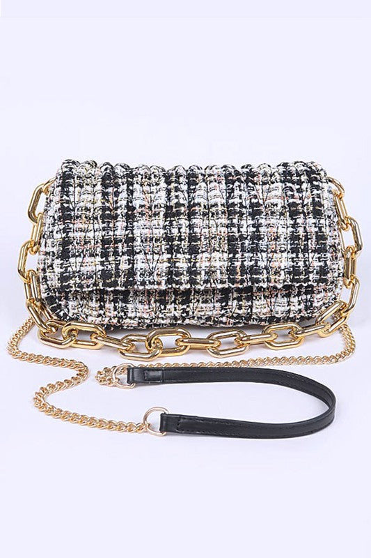 Women Quilted Tweed Secure Spacious Chunky Chain Shoulder Bag Zarnesh