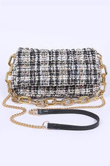 Women Quilted Tweed Secure Spacious Chunky Chain Shoulder Bag Zarnesh