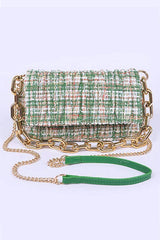 Women Quilted Tweed Secure Spacious Chunky Chain Shoulder Bag Zarnesh