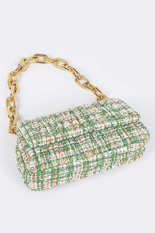 Women Quilted Tweed Secure Spacious Chunky Chain Shoulder Bag Zarnesh