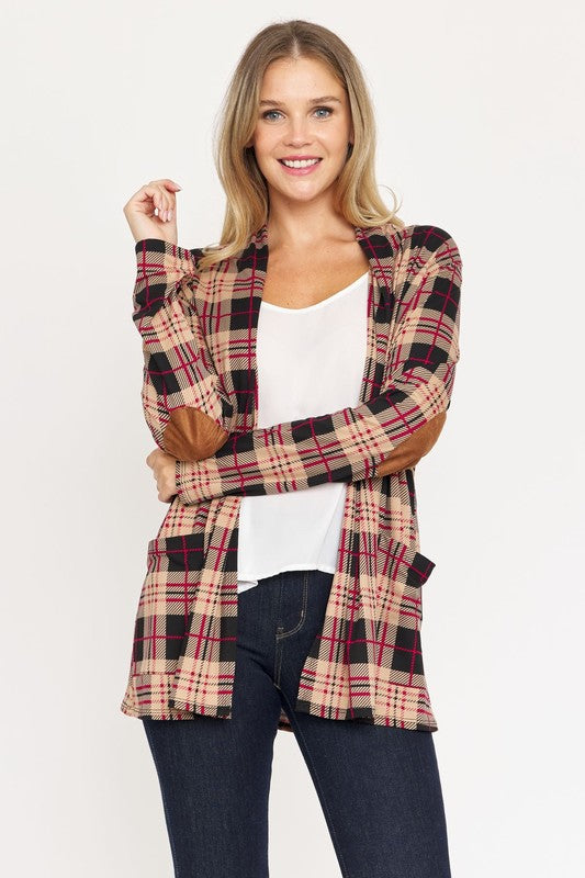 Women’s Plaid Contrast Elbow Patch Cardigan | Zarnesh