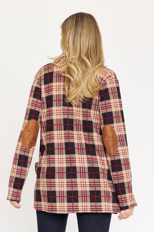 Women’s Plaid Contrast Elbow Patch Cardigan | Zarnesh