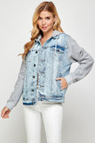 Women Regular Long Sleeve Denim Jacket with Fleece Hoodies Zarnesh