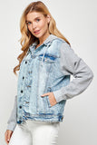 Women Regular Long Sleeve Denim Jacket with Fleece Hoodies Zarnesh