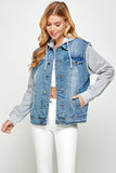 Women Fleece Hoodies Functional Pockets Boyfriend Denim Jacket Zarnesh