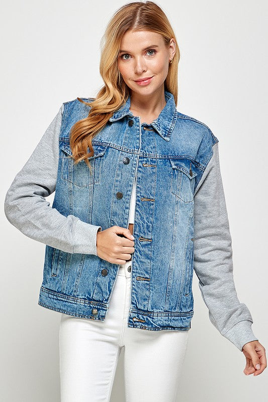 Women Denim Jacket with Fleece Hoodies | Zarnesh