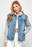 Women Fleece Hoodies Functional Pockets Boyfriend Denim Jacket Zarnesh