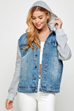 Women Fleece Hoodies Functional Pockets Boyfriend Denim Jacket Zarnesh