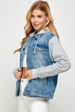 Women Fleece Hoodies Functional Pockets Boyfriend Denim Jacket Zarnesh