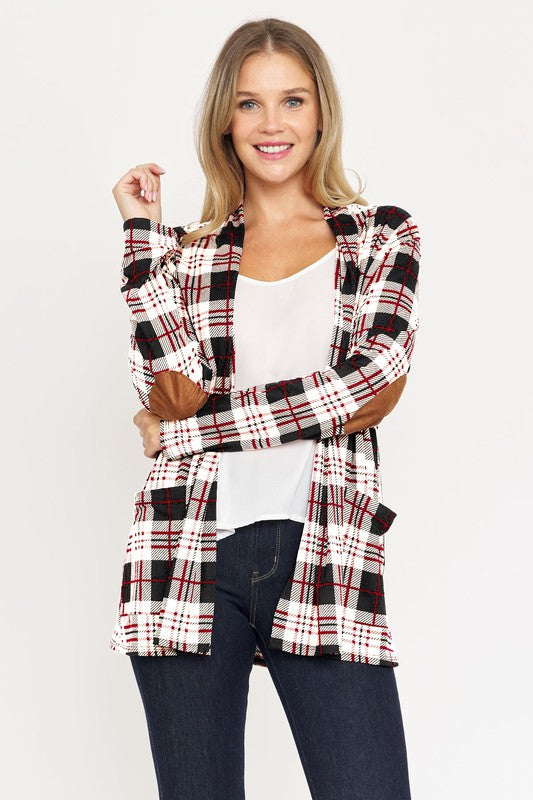 Women’s Plaid Contrast Elbow Patch Cardigan | Zarnesh