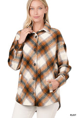 Women Yarn Dyed Plaid Shacket With Pockets Touch Of Rustic Charm | Zarnesh