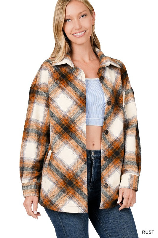 Women Yarn Dyed Plaid Shacket With Pockets Touch Of Rustic Charm | Zarnesh