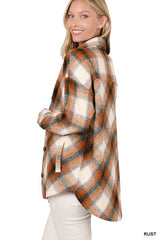 Women Yarn Dyed Plaid Shacket With Pockets Touch Of Rustic Charm | Zarnesh