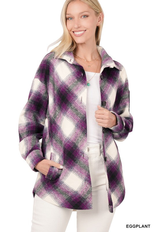 Women Yarn Dyed Plaid Shacket With Pockets Touch Of Rustic Charm | Zarnesh