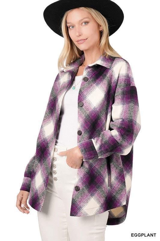 Women Yarn Dyed Plaid Shacket With Pockets Touch Of Rustic Charm | Zarnesh