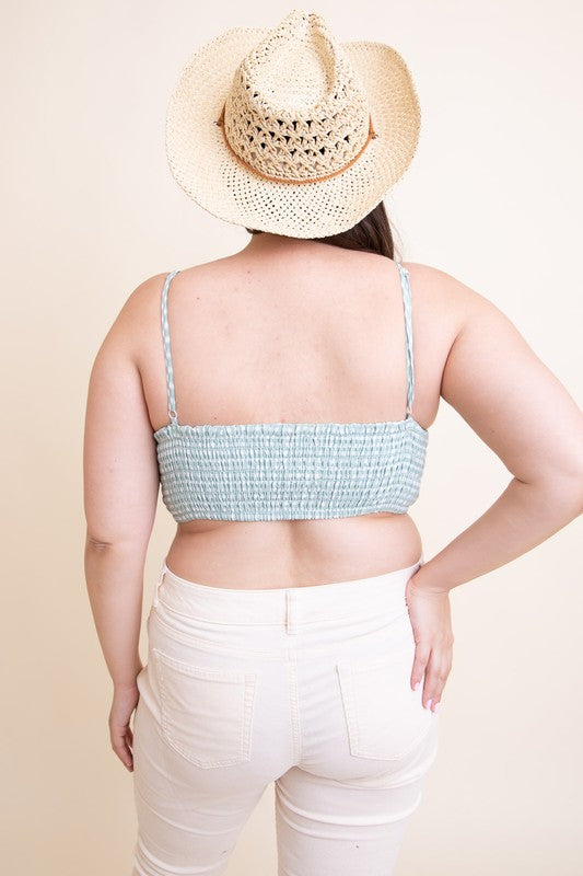 Women Plus Size Scoop Neck Gingham Smocked Bralette Zarnesh