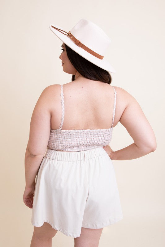Women Plus Size Scoop Neck Gingham Smocked Bralette Zarnesh