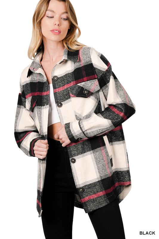 Women Oversized Yarn Dyed Plaid Shacket | Zarnesh