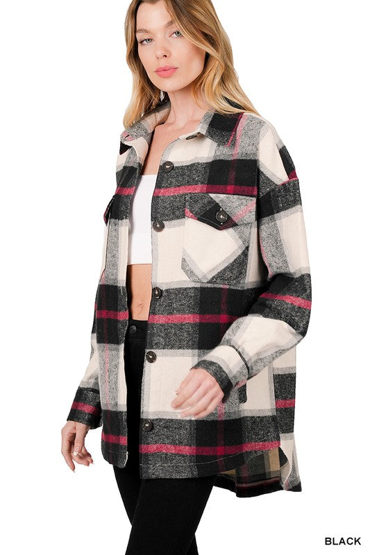 Women Oversized Yarn Dyed Plaid Shacket | Zarnesh