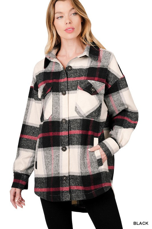 Women Oversized Yarn Dyed Plaid Shacket | Zarnesh