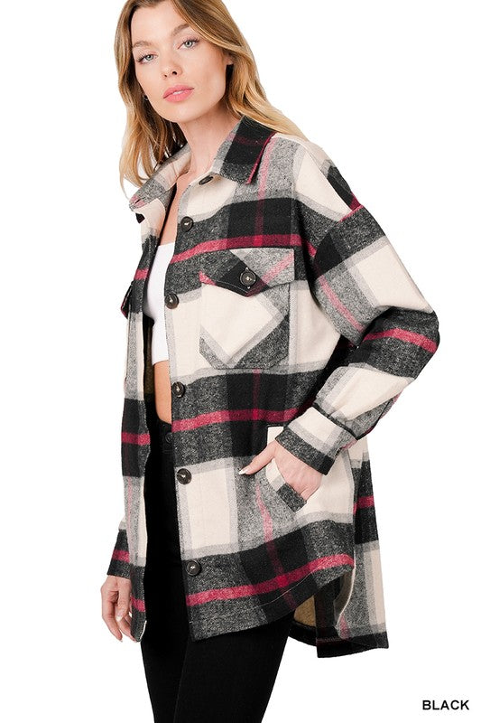 Women Oversized Yarn Dyed Plaid Shacket | Zarnesh