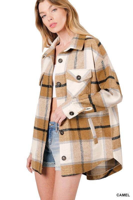 Women Oversized Yarn Dyed Plaid Shacket | Zarnesh