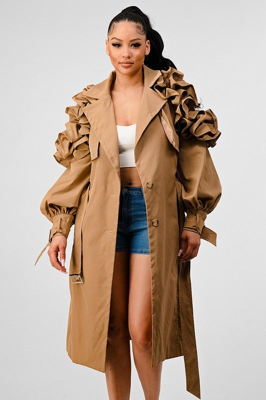 Women Athina Fall Transtion Floral Sleeve Trench Coat | Zarnesh