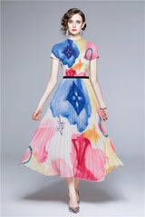 Women Multi Print Elasticized Waist Sexy Maxi Dress Two Piece Zarnesh