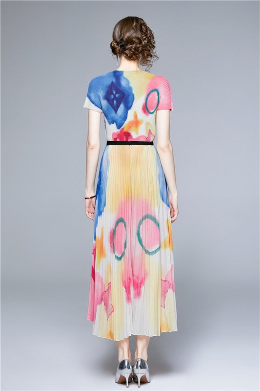 Women Multi Print Elasticized Waist Sexy Maxi Dress Two Piece Zarnesh