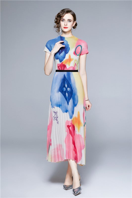 Women Multi Print Elasticized Waist Sexy Maxi Dress Two Piece Zarnesh