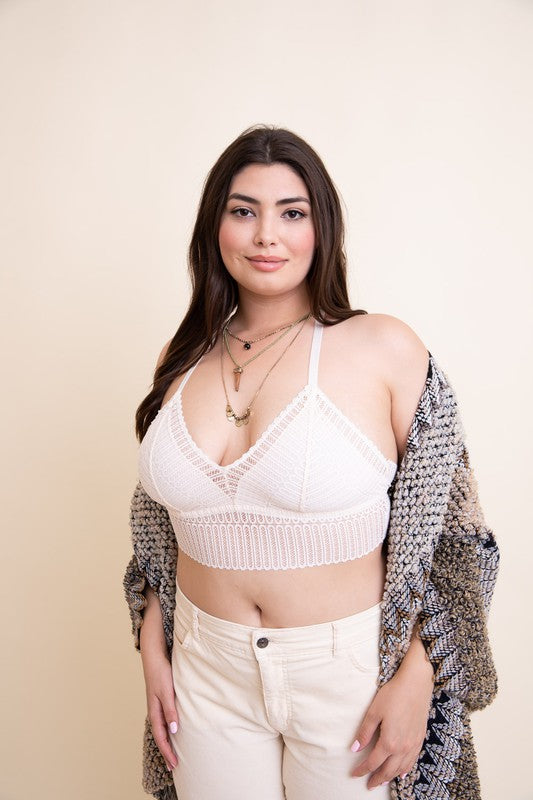 Women Plus Size Ribbed Lace Boho Racerback Bralette Zarnesh