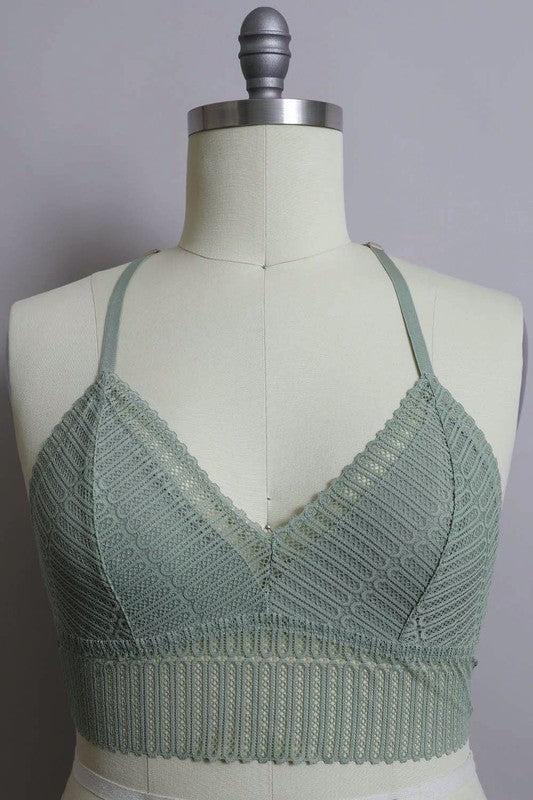 Women Plus Size Ribbed Lace Boho Racerback Bralette Zarnesh