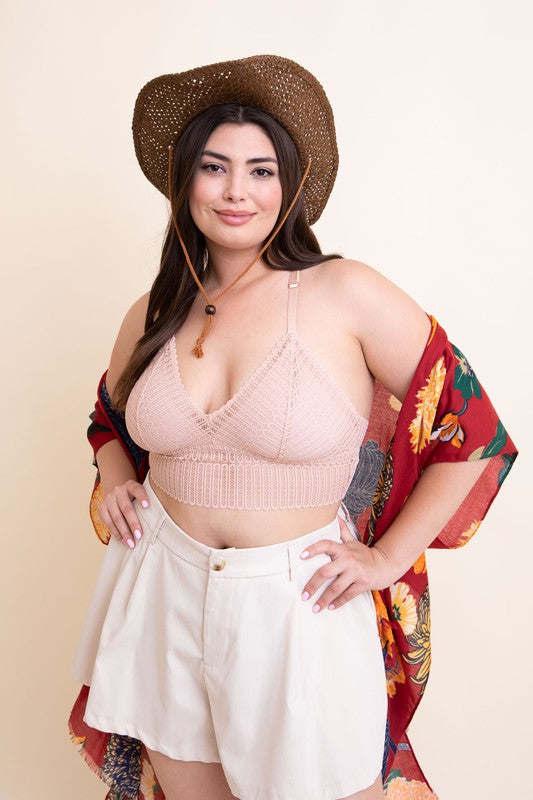 Women Plus Size Ribbed Lace Boho Racerback Bralette Zarnesh