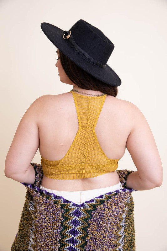 Women Plus Size Ribbed Lace Boho Racerback Bralette Zarnesh