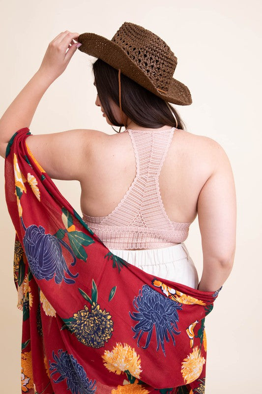 Women Plus Size Ribbed Lace Boho Racerback Bralette Zarnesh