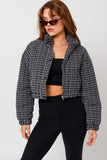 Women Tweed Functional Pocket Crop Puffer Fitted Jacket Zarnesh