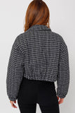Women Tweed Functional Pocket Crop Puffer Fitted Jacket Zarnesh