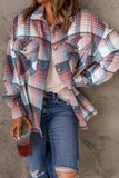 Women Pink Plaid Flap Pockets Button Front Shacket Zarnesh