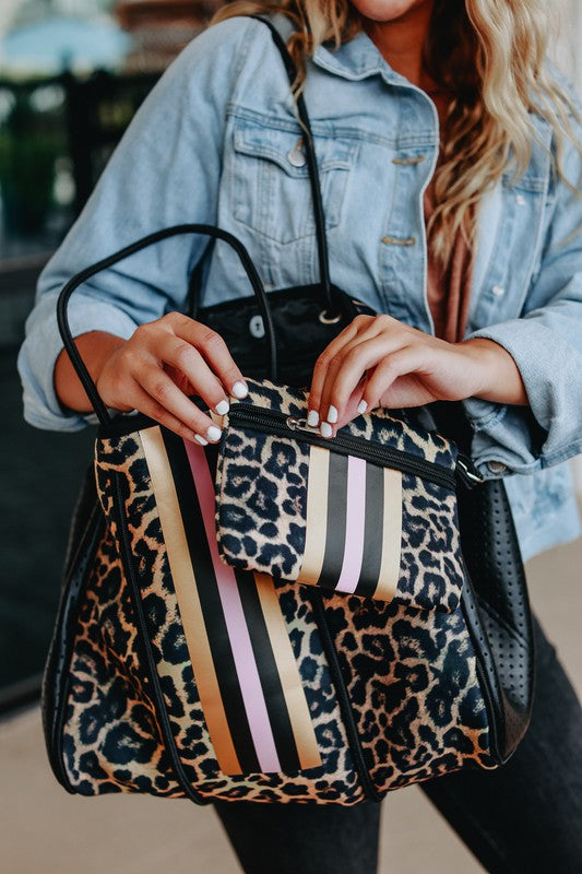 Women Sierra - Pink Stripe Leopard Neoprene Bag | Zarnesh