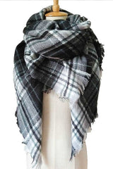 Women Classic Plaid Fringe Square Blanket Scarf | Zarnesh