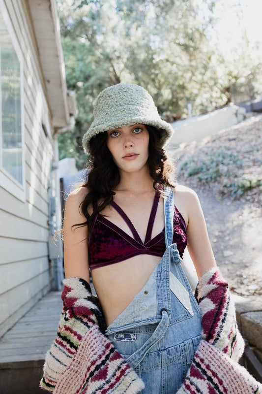 Women Crushed Velvet Triangle Bralette Zarnesh