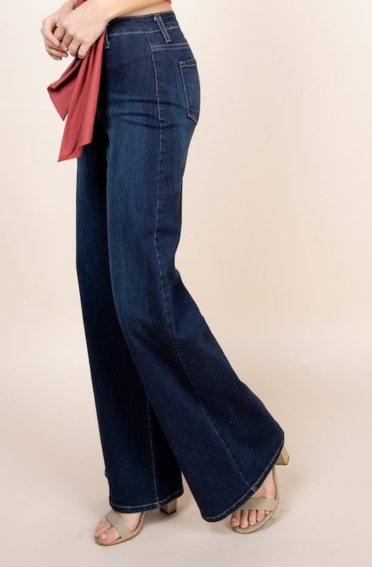 Women High Rise Waist Western Wide Leg jeans Baggy Denim Pants Zarnesh