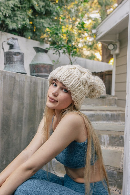 Women Oversized Chunky Knit Pom Beanie | Zarnesh