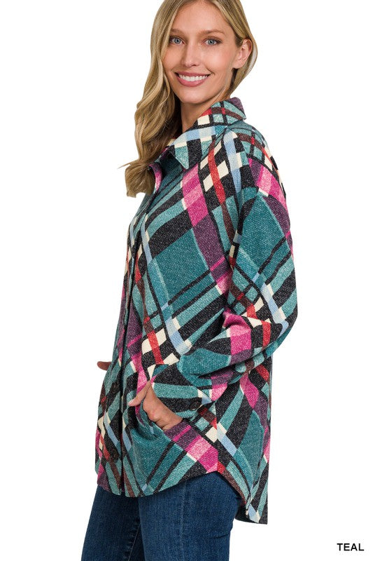 Women Jacquard Plaid Shacket With Pockets | Zarnesh