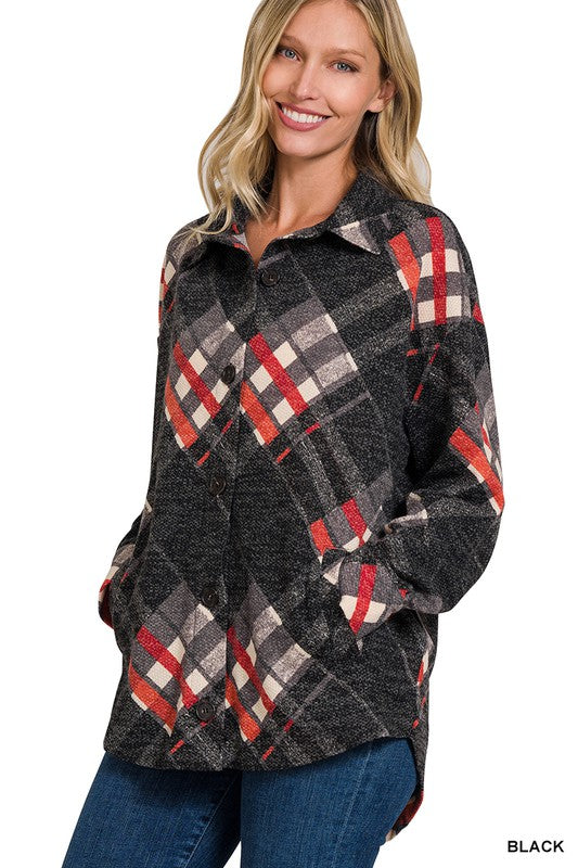 Women Jacquard Plaid Shacket With Pockets | Zarnesh