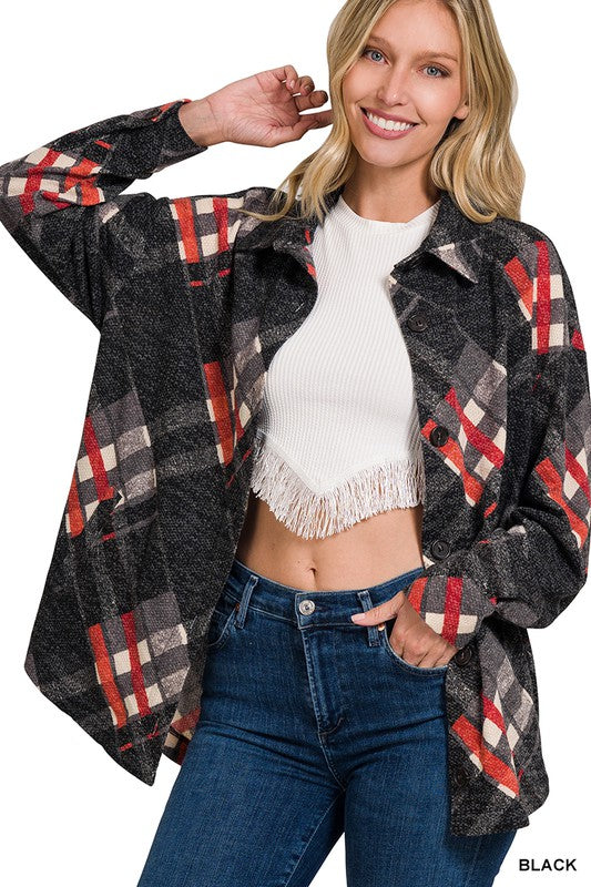 Women Jacquard Plaid Shacket With Pockets | Zarnesh