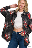 Women Jacquard Plaid Loose Shacket Long Sleeves Front Pockets Zarnesh